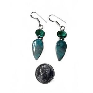 = Green Topaz Gemstone Earrings sterling